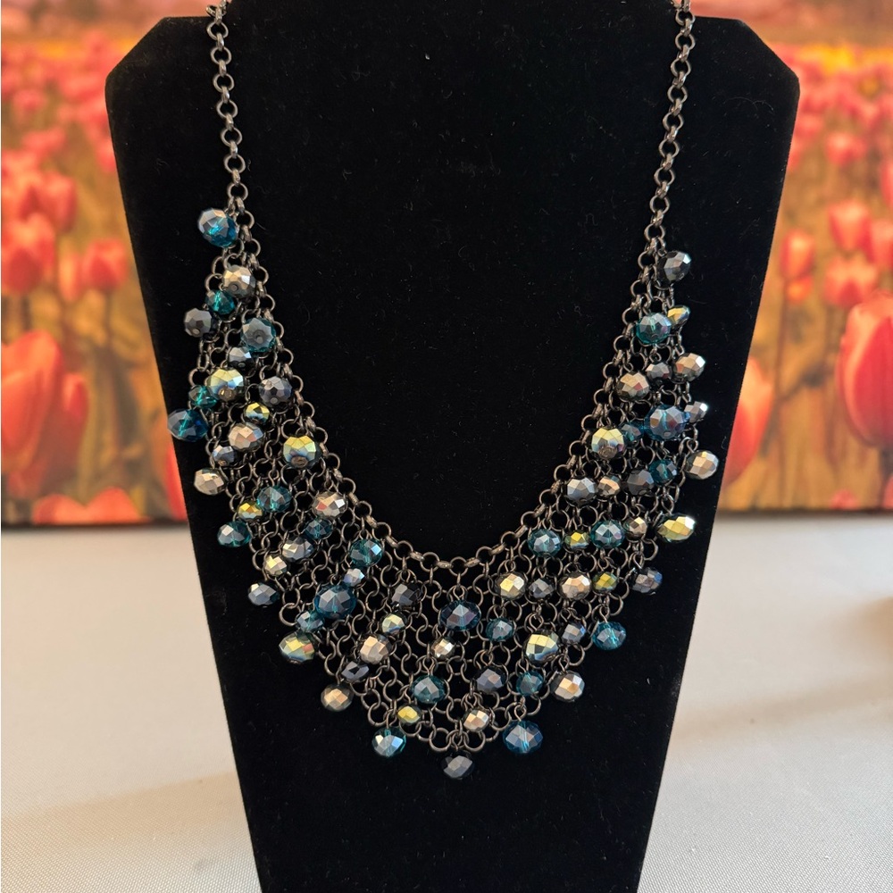 Lane Bryant Blue and hematite chain Cascading Necklace
